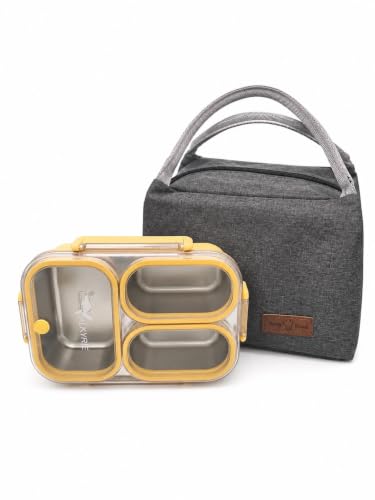 Valkyrie 304 Paslanmaz Çelik 3 Bölmeli Sarı Lunch Box Termal Çantalı – Sızdırmaz Kapaklı Beslenme Kabı,