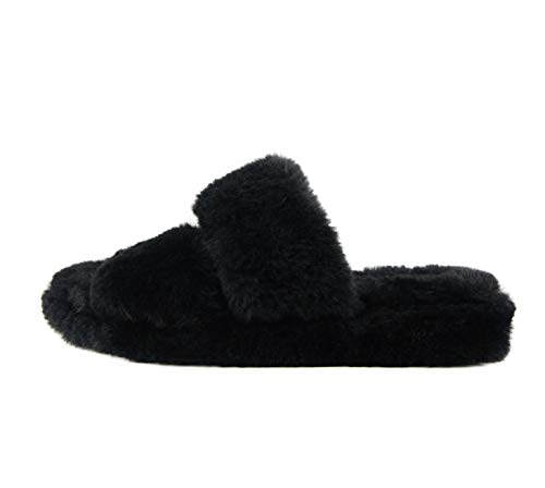 Soda Corset ~ Women Super Soft Faux Fur Fuzzy Fluffy 2 band Strap Open Toe Slide Slipper (Black, numeric_7) Soda Corset ~ Women Super Soft Faux Fur Fuzzy Fluffy 2 band Strap Open Toe Slide Slipper (Black, numeric_7)