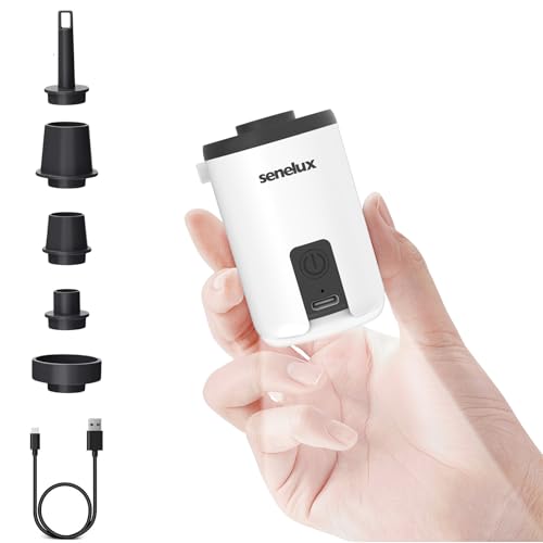Senelux Mini Electric Air Pump 1600mAh Rechargeable Battery | Portable Inflator & Deflator with LED Light | Compact Lightweight Pump for Camping, Pool Floats, Air Mattress & Vacuum Bags