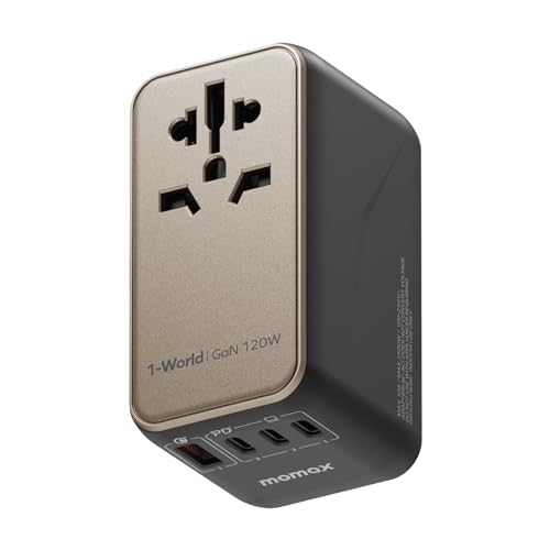 Image of MOMAX Universal Travel Adapter, 120W GaN International Power Adapter, 2 USB-C 2 USB-A, Worldwide Travel Plug Adapter, International Power Adapter for Most Europe, USA, Japan, Australia (Type C /A /G /I)