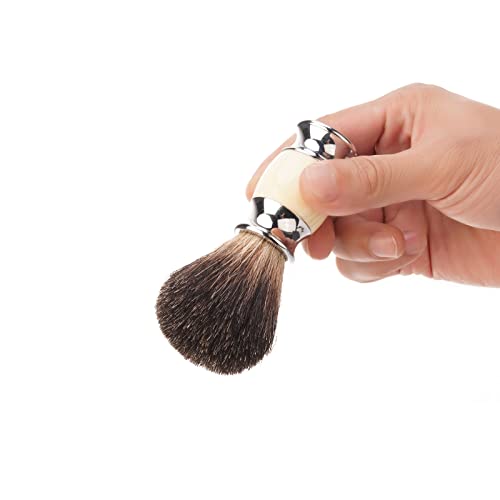 CSB Black Badger Handmade Shaving Brush with Imitation Ivory Resin Handle - Shaving Brushes for Men (White)