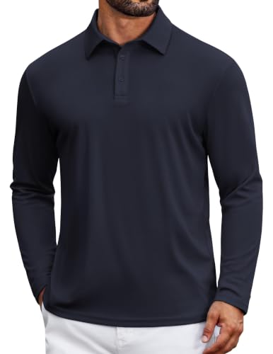 COOFANDY Mens Long Sleeve Polo Lightweight Moisture Wicking Golf Shirts