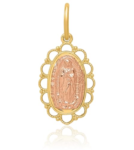 IceCarats 14K Solid Two Tone Gold Our Lady of Guadalupe Virgin Mary Necklace Virgencita Maria Rosa Pendant Catholic Christian Holy Mother Medallion Charm3