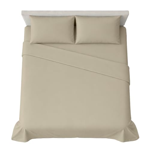 hermet Set Lenzuola Matrimoniali in Tinta Unita, 4 Pezzi, Lenzuolo