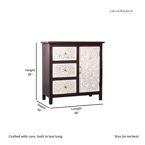 Image of Jika Wooden Sideboard Cabinet for Living Room | Carved Wooden Storage Cabinet for Home with Multiple Drawers | Handcrafted Solid Wood Cabinet for Storage Furniture for Home | Walnut