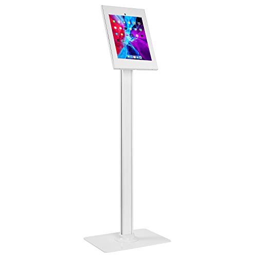 Allcam IPA2604FL Anti-theft Floor Stand w/Weighted Base and Steel Security Enclosure compatible with 10.2" 10.5" iPad/iPad Air in White
