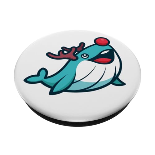 Christmas Reindeer Whale I Christmas Whale Whales PopSockets Swappable PopGrip, Black - Image 2
