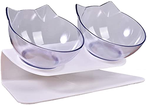 Syolee - Ciotole per gatti inclinate a 15°, con piattaforma rialzata, doppia ciotola con supporto, per alimenti per animali domestici e acqua