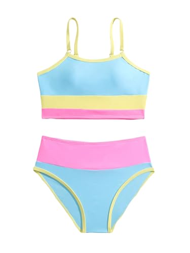 Verdusa Girl's 2 Piece Colorblock High Waisted Bikini Sets Swimsuit Swimwear Bathing Suits
