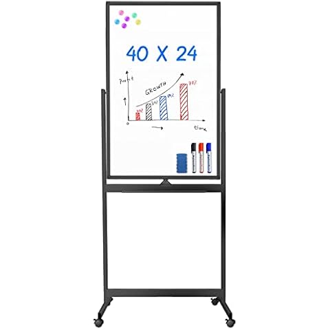 maxtek Magnetic Mobile White Board, 40 x 24 Double Sided Dry Erase Board Rolling Whiteboard, Aluminum Frame Standing Whiteboard on Wheels for Home Office Classroom (40 x 24 Black) Cover
