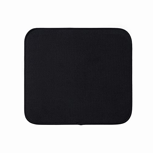 Image of Microfibre Drying Mat for Kitchen Dish Drying Drainer Mat Absorbent Drying Mat Washing Up for Glass, Plate & Cup 16inch x 18inch 2 Pack (Black Leaf)