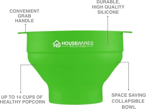Image of Collapsible Silicone Microwave Hot Air Popcorn Popper Bowl With Lid and Handles - Green