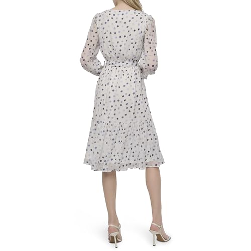 Image of DKNY Women's Long Sleeve V-Neck Tie Waist Midi Dress
