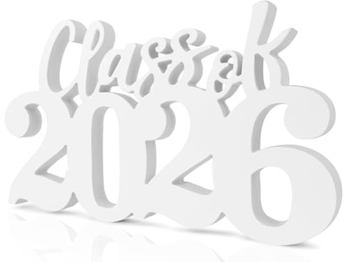 Graduations Decorations 2026 White Class of 2026 Wooden Photo Props Senior White Graduation Table Centerpiece for 2026 Graduation Party Decorations Supplies