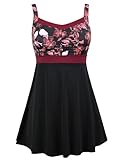 Septangle Women One Piece Swimsuit with Skirted Monokini Plus Size Bathing Suit Ladies Swim Dresses, US22, Black & Red Floral