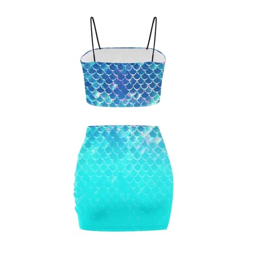 Image of Biyejit Women's 2 Piece Summer Outfits Spaghetti Strap Crop Tops and Bodycon Mini Skirt Dress Set Plus Size S-4XL