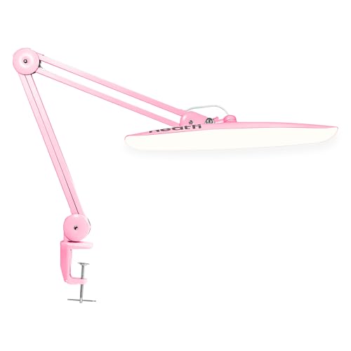 Neatfi XL Nail Desk Lamp with Clamp, 2200 Lumens, 20-Inch Wide Head, Dimmable 4 Levels, 3 Color Modes 3000K–6000K, LED Task Light for Manicure Table, Crafts, Workbench, Office (CCT, Pink)