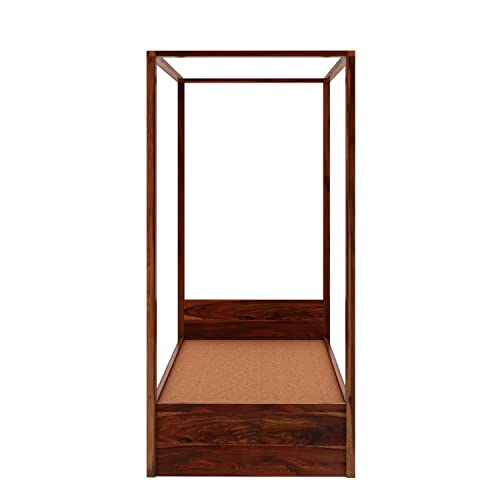 Image of Solid Sheesham Wood Single Size Poster Bed Without Storage for Bed Room Living Room Home Wooden Double Bed Palang Solid Wood Bedroom Furniture for Hotel (Honey Finish)