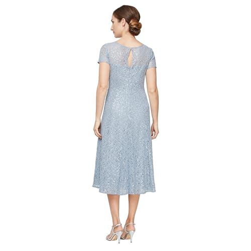 Image of S.L. Fashions Womens Stretch V-Neck Tea Length Dress