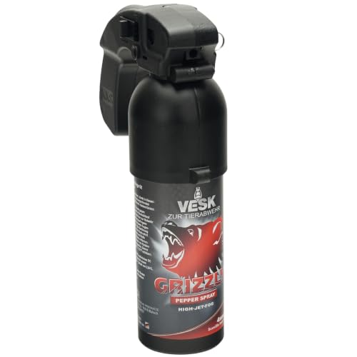 Pfefferspray VESK Grizzly High-Jet-Fog Breitstrahl Cone 400 ml mit Pistolengriff Bärenabwehrspray zur Selbstverteidigung
