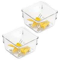 InterDesign Linus Kitchen Drawer Organizer for Utensils, Tools, Gadgets - Set of 2, 3" x 3" x 2", Clear
