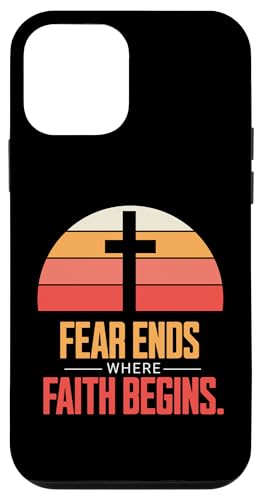 Fear Ends Where Faith Begins Retro Sunset Cross �X�}�z�P�[�X iPhone 12 mini �p
