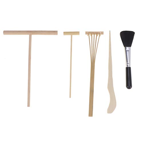 HEALLILY Mini Zen Garden Rake Tools Set Wood Drawing Push Pen Feng Shui Desktop Decor Accessories 5Pcs