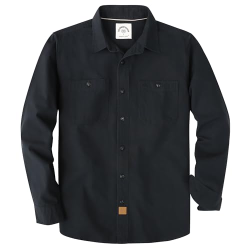 Dubinik® Chemise Homme Chambray Manches Longues Casual Bouton Vintage Deux Poche Travail Coton Coupe Regular