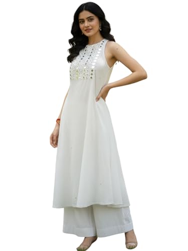 Image of GRECIILOOKS Women Ethnic Sleeveless Kurti Sets|Stylish Cotton Suit Set for Womens , Festival Kurta Set's|Party Outfit Traditional Dress for Woman|Comfortable Two Piece Outfit for Office, Casual & Daily Use