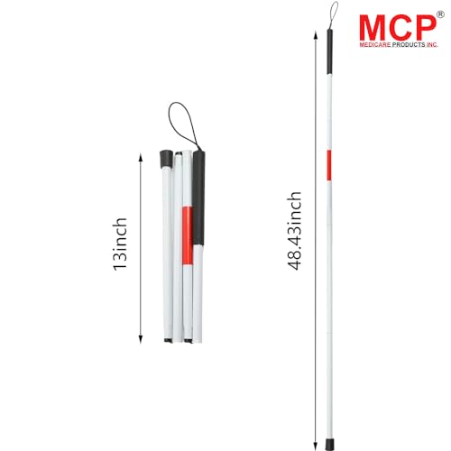 Image of MCP Healthcare Folding Blind Cane Reflective Red Folding Walking Stick for Vision Impaired and Blind People (White)