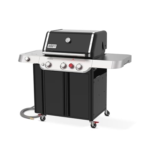 Image of Weber Genesis E-335 Natural Gas Grill for Outdoor Cooking, 3 Burners and 1 Side Burner, Black - Porcelain-Enameled Cast-Iron Grates, PureBlu Burners & Sear Zone