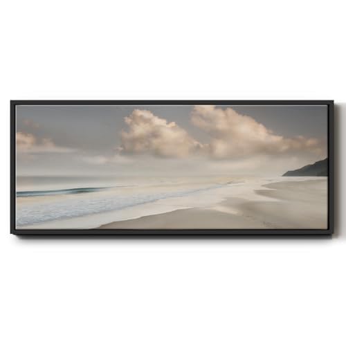 Renditions Gallery Floater Framed Canvas Home Decor Grey Cloudy Sky Painting and Prints Wall Decoration for Bedroom Office Lobby - 12"x30" Black Frame LT611
