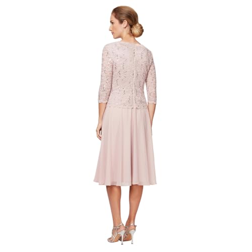 Image of Alex Evenings Women's Tea Length Embroidered Bodice Mother of The Bride Gown, Wedding Guest Dress