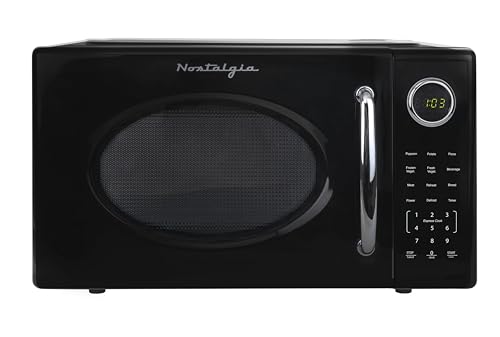 Nostalgia Retro 1000W Microwave Oven 1.1 Cu Ft Capacity – Child Safety Lock, 8 Auto-Cook Settings – Countertop Kitchen Appliance – Black