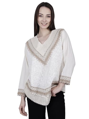 Image of Ukal Hand Embroidered Cotton Kurti, Full Sleeves, Chikan Work, Relaxed Fit, Boho Short Ethnic Dress for Women