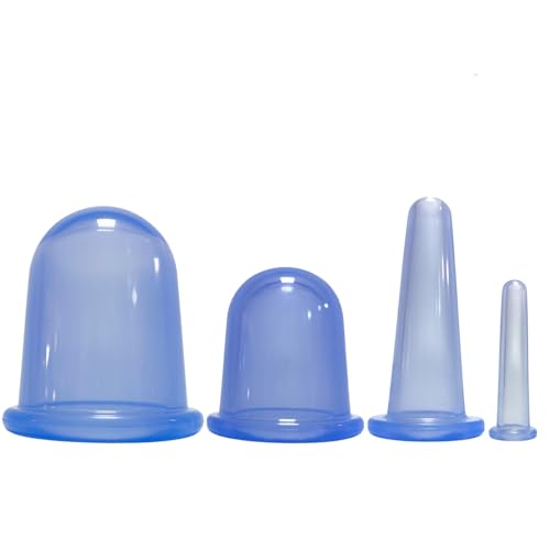 Pacote com 4 ventosas faciais de silicone, ferramentas terapêuticas de brilho para massagem facial e olhos, copos de beleza reutilizáveis