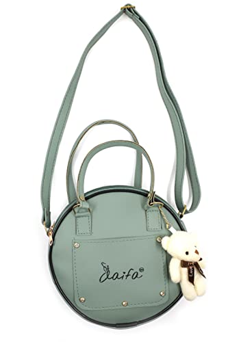 Image of Sling Bag for Women & Girls Stylish Crossbody One Side Purse Sling Bag Closure & Adjustable Strap with teddy Keychain and zip round bag