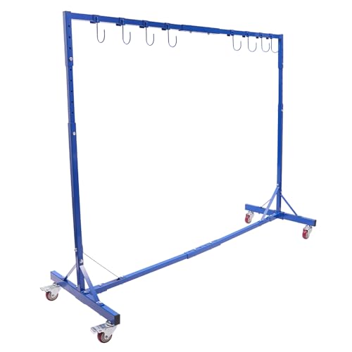 Painting Rack Hanger Adjustable Automotive Painting Hanging Stand 7 Foot Paint Hanger Mobile Auto Body Shop Painting Stand with Hanging Hooks Heavy Duty Paint Hanger Hooks with Swivel Wheels (Blue)