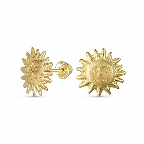 Écrous d'oreilles en or jaune 10K authentique motif soleil céleste