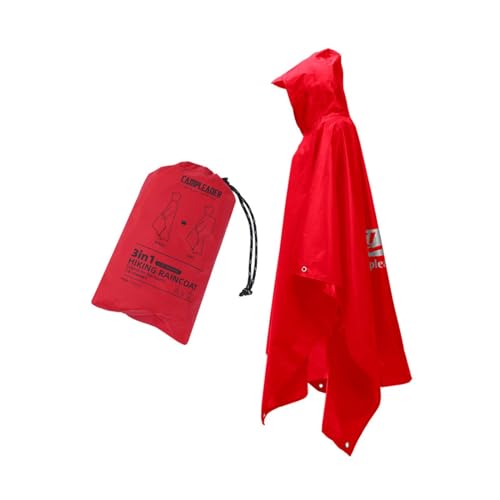 PciDinFo Poncho Impermeable para Adultos con Capucha Ajustable Chaqueta de Lluvia Lavable Reutilizable Y Sudadera Ligera de Poliéster Adecuado para, Rojo, universal
