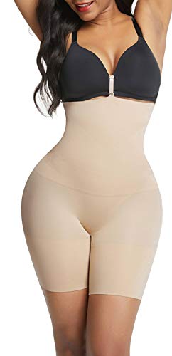 FeelinGirl Women's High-Waist Seamless Body Shaper Briefs Firm Control Tummy Thong Shapewear Panties Girdle Underwear Beige,M/L
