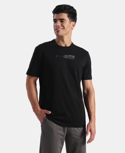 Image of Jockey 2718 Men Super Combed Cotton Rich Graphic Printed Round Neck Half Sleeve T-Shirt Black L