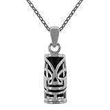 Longueur 50cm Lot pendentif Tiki en Argent 925 rhodié et Onyx synthétique + Chaîne 50cm en Argent 925 rhodié - Mixte