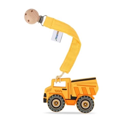 AmazingM Baby Food Grade Silicone Vechicle Car Teether Toy with Pacifier Clip Holder,Teething Pain Relief Toys Gift Set for 3 Months+ Boys and Girls,Freezer Safe,BPA Free (Dump Truck). Cover