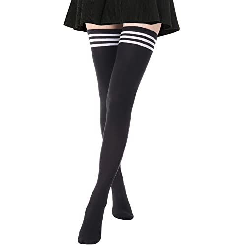 Image of DRESHOW Extra Long High Thigh Socks Striped Over Knee Thin Tights Long Stocking