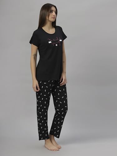 Image of DZZO Women's Cotton Printed Night Suit Set of T-Shirt & Pyjama, Night wear Dress, Relaxed wear for Women /Girls