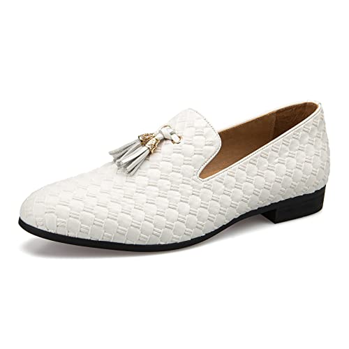 JITAI Men Fashion Loafer Shoes Slip On Loafers Wedding Shoes for Men,White/10,12 US