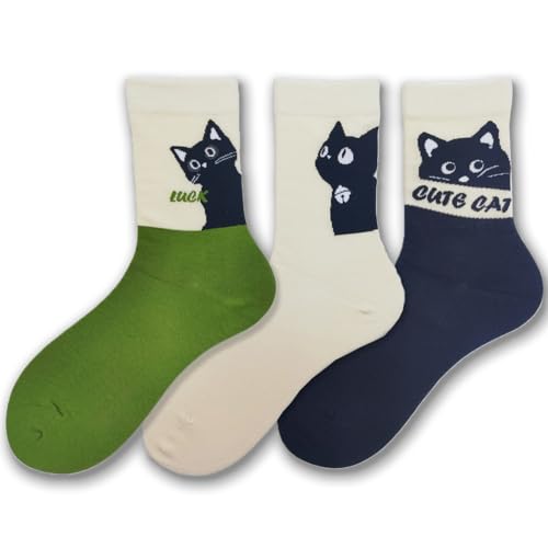 Image of Women's Crew Socks Cute Bear Cat Floral Soft Fancy Socks Gifts for Women