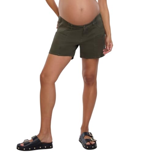 Motherhood Maternity Women's Pregnancy Pocket Shorts – Deep‑Depth Utility Shorts, Large Size