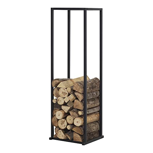 [en.casa] Range-Bûches pour Usage Intérieur Extérieur Porte-Bûches Stylé Support Rangement Bois de Chauffage Acier Laqué 35 x 35 x 120 cm Noir
